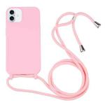 For iPhone 16 Plus Candy Colors TPU Protective Phone Case with Lanyard(Pink)