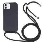 For iPhone 16 Plus Candy Colors TPU Protective Phone Case with Lanyard(Black)