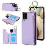 For Samsung Galaxy A12 RFlD Anti-theft Double Buckle Ring Zipper Card Phone Case(Purple)