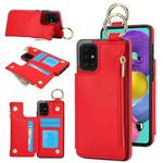 For Samsung Galaxy A71 4G RFlD Anti-theft Double Buckle Ring Zipper Card Phone Case(Red)