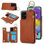 For Samsung Galaxy A71 4G RFlD Anti-theft Double Buckle Ring Zipper Card Phone Case(Brown)