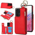 For Samsung Galaxy A73 4G / 5G RFlD Anti-theft Double Buckle Ring Zipper Card Phone Case(Red)