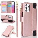 For Samsung Galaxy A72 Wristband Holder Zipper Purse RFID Leather Phone Case(Rose Gold)