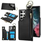 For Samsung Galaxy S22 Ultra 5G RFlD Anti-theft Double Buckle Ring Zipper Card Phone Case(Black)