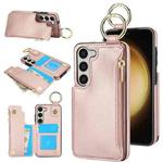 For Samsung Galaxy S23 5G RFlD Anti-theft Double Buckle Ring Zipper Card Phone Case(Rose Gold)