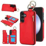 For Samsung Galaxy S23 FE 5G RFlD Anti-theft Double Buckle Ring Zipper Card Phone Case(Red)