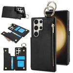 For Samsung Galaxy S23 Ultra 5G RFlD Anti-theft Double Buckle Ring Zipper Card Phone Case(Black)