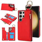 For Samsung Galaxy S23 Ultra 5G RFlD Anti-theft Double Buckle Ring Zipper Card Phone Case(Red)