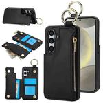 For Samsung Galaxy S24 5G RFlD Anti-theft Double Buckle Ring Zipper Card Phone Case(Black)