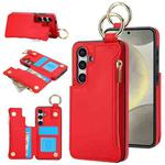 For Samsung Galaxy S24 5G RFlD Anti-theft Double Buckle Ring Zipper Card Phone Case(Red)