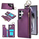 For Samsung Galaxy S24 Ultra 5G RFlD Anti-theft Double Buckle Ring Zipper Card Phone Case(Dark Purple)