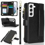 For Samsung Galaxy S21 FE 5G Wristband Holder Zipper Purse RFID Leather Phone Case(Black)