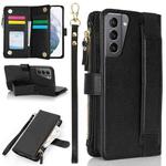 For Samsung Galaxy S21+ 5G Wristband Holder Zipper Purse RFID Leather Phone Case(Black)