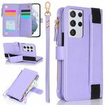 For Samsung Galaxy S21 Ultra 5G Wristband Holder Zipper Purse RFID Leather Phone Case(Purple)