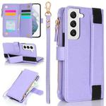 For Samsung Galaxy S22 5G Wristband Holder Zipper Purse RFID Leather Phone Case(Purple)