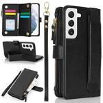 For Samsung Galaxy S22+ 5G Wristband Holder Zipper Purse RFID Leather Phone Case(Black)