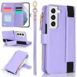 For Samsung Galaxy S22+ 5G Wristband Holder Zipper Purse RFID Leather Phone Case(Purple)