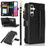 For Samsung Galaxy S23 FE 5G Wristband Holder Zipper Purse RFID Leather Phone Case(Black)