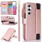 For Samsung Galaxy S23 FE 5G Wristband Holder Zipper Purse RFID Leather Phone Case(Rose Gold)