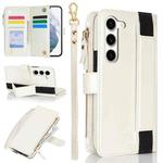 For Samsung Galaxy S23+ 5G Wristband Holder Zipper Purse RFID Leather Phone Case(White)