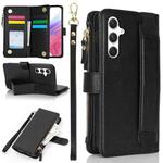 For Samsung Galaxy S24 5G Wristband Holder Zipper Purse RFID Leather Phone Case(Black)