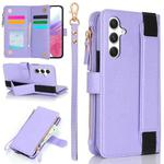 For Samsung Galaxy S24 5G Wristband Holder Zipper Purse RFID Leather Phone Case(Purple)