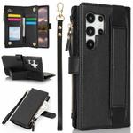 For Samsung Galaxy S24 Ultra 5G Wristband Holder Zipper Purse RFID Leather Phone Case(Black)