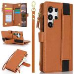 For Samsung Galaxy S24 Ultra 5G Wristband Holder Zipper Purse RFID Leather Phone Case(Brown)