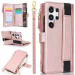 For Samsung Galaxy S24 Ultra 5G Wristband Holder Zipper Purse RFID Leather Phone Case(Rose Gold)