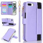 For iPhone 8 Plus / 7 Plus Wristband Holder Zipper Purse RFID Leather Phone Case(Purple)