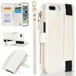 For iPhone 8 Plus / 7 Plus Wristband Holder Zipper Purse RFID Leather Phone Case(White)