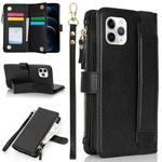 For iPhone 11 Pro Wristband Holder Zipper Purse RFID Leather Phone Case(Black)