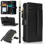 For iPhone XS / X Wristband Holder Zipper Purse RFID Leather Phone Case(Black)