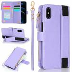 For iPhone XS / X Wristband Holder Zipper Purse RFID Leather Phone Case(Purple)