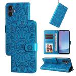 For Samsung Galaxy A25 5G Japan Version / A25e Embossed Sunflower Leather Phone Case(Blue)
