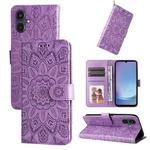 For Samsung Galaxy A25 5G Japan Version / A25e Embossed Sunflower Leather Phone Case(Purple)