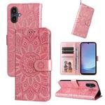 For Samsung Galaxy A25 5G Japan Version / A25e Embossed Sunflower Leather Phone Case(Rose Gold)