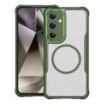 For Samsung Galaxy S24 FE 5G Carbon Fiber Texture MagSafe Translucent Phone Case(Green)