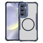 For Samsung Galaxy S25+ 5G Carbon Fiber Texture MagSafe Translucent Phone Case(Blue)