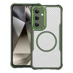 For Samsung Galaxy S24 5G Carbon Fiber Texture MagSafe Translucent Phone Case(Green)