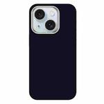 For iPhone 15 Skin Feel Fine Leather Texture Metal Lens Frame MagSafe Phone Case(Navy Blue)