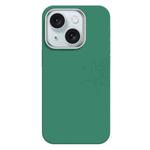 For iPhone 15 Skin Feel Fine Leather Texture Metal Lens Frame MagSafe Phone Case(Grass Green)