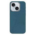 For iPhone 15 Skin Feel Fine Leather Texture Metal Lens Frame MagSafe Phone Case(Sky Blue)