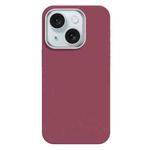 For iPhone 15 Skin Feel Fine Leather Texture Metal Lens Frame MagSafe Phone Case(Rose Red)