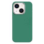 For iPhone 14 Skin Feel Fine Leather Texture Metal Lens Frame MagSafe Phone Case(Grass Green)