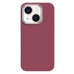 For iPhone 14 Skin Feel Fine Leather Texture Metal Lens Frame MagSafe Phone Case(Rose Red)