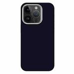 For iPhone 14 Pro Max Skin Feel Fine Leather Texture Metal Lens Frame MagSafe Phone Case(Navy Blue)