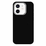 For iPhone 12 Skin Feel Fine Leather Texture Metal Lens Frame MagSafe Phone Case(Black)