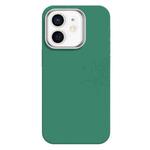 For iPhone 12 Skin Feel Fine Leather Texture Metal Lens Frame MagSafe Phone Case(Grass Green)