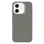 For iPhone 12 Skin Feel Fine Leather Texture Metal Lens Frame MagSafe Phone Case(Light Gray)